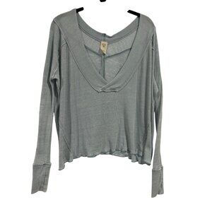 Free People We the Free Oceanview V-Neck Plunging Blue Thermal Top Size XS‎